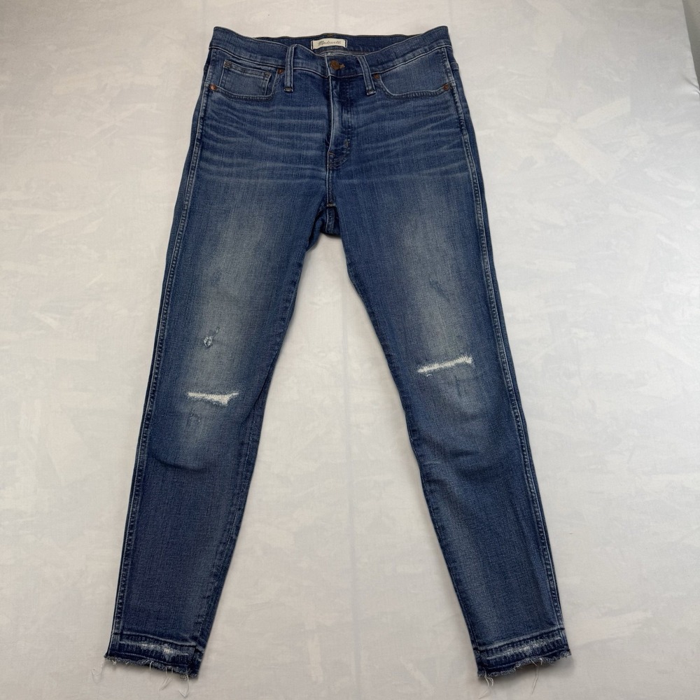 Madewell High Rise Skinny Jeans Women's 30 Distressed Raw Hem Blue